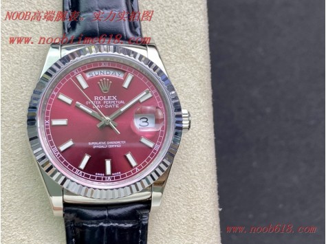 仿錶,稀缺款BP factory rolex勞力士酒紅色星期日志型系列皮帶女表